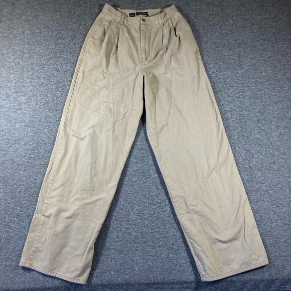 Vintage J.Peterman Pleated Chino Khaki Pants Womens 8 Beige Baggy Relaxed - Picture 1 of 11